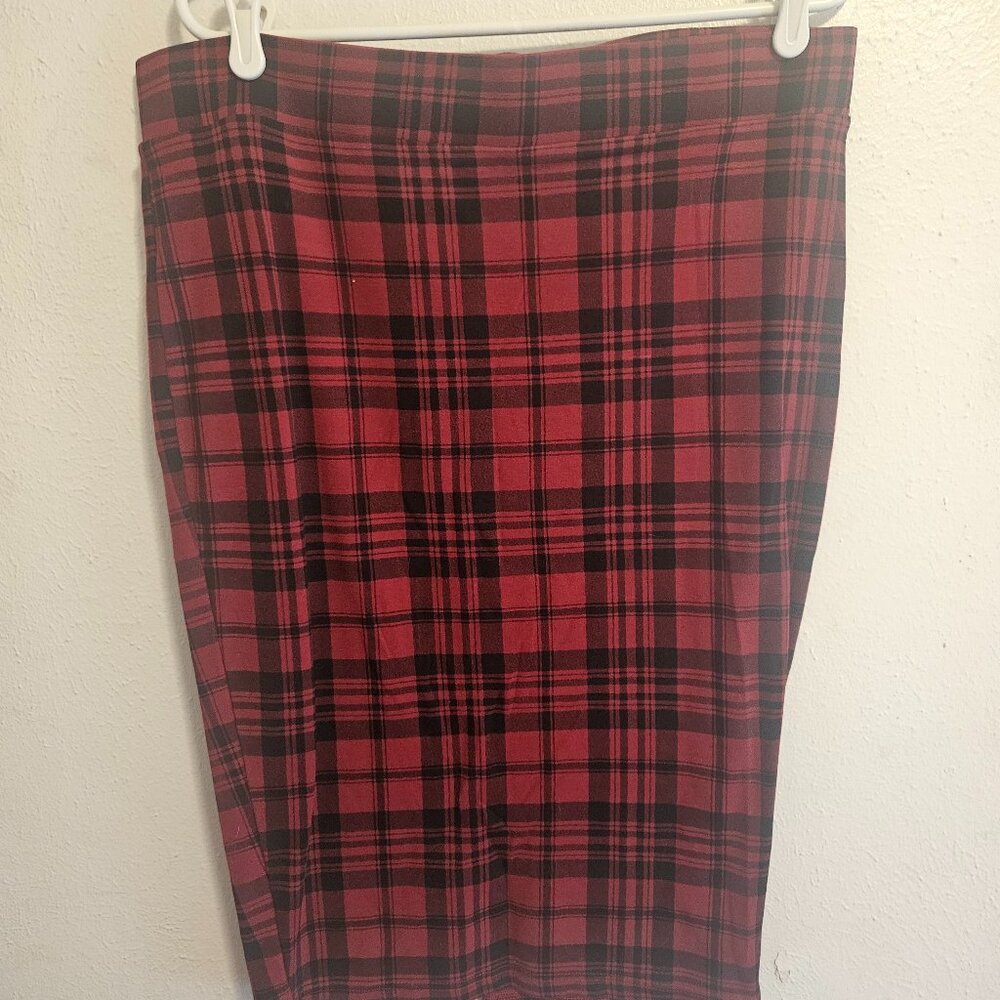Torrid Plaid Pencil Skirt Stretch Red Black Plus Size 1X